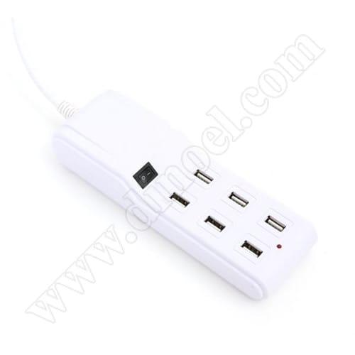 Адаптер захранване Omega, OL6USB15, 220V - 5V, 4.5A, USB 2.0 x6, White