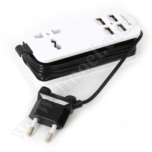 Преносима зарядна станция Platinet, PLCUSBT4BW, 220V - 5V, 4.2A, USB x4