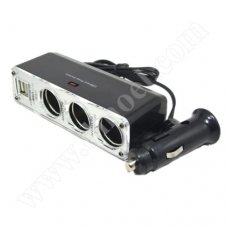 Разклонител за запалка на автомобил Omega, 3 sockets, 12V - 5V, 2x USB