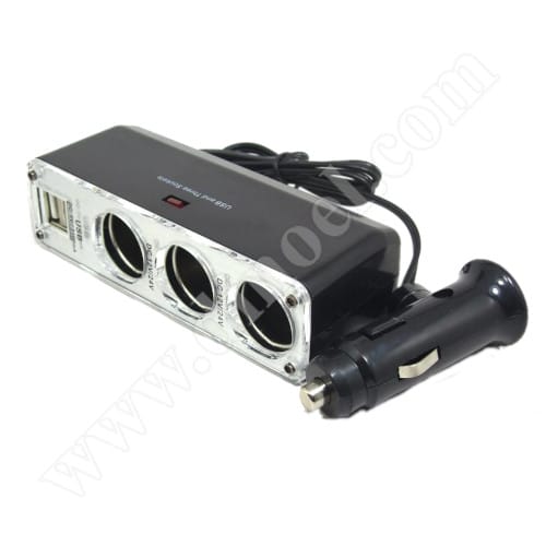 Разклонител за запалка на автомобил Omega, 3 sockets, 12V - 5V, 2x USB