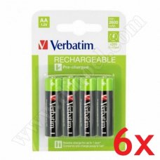 Батерии акумулаторни Verbatim, 1.2V, HR6, AA, Mignon, 2500mAh, 4бр.x6