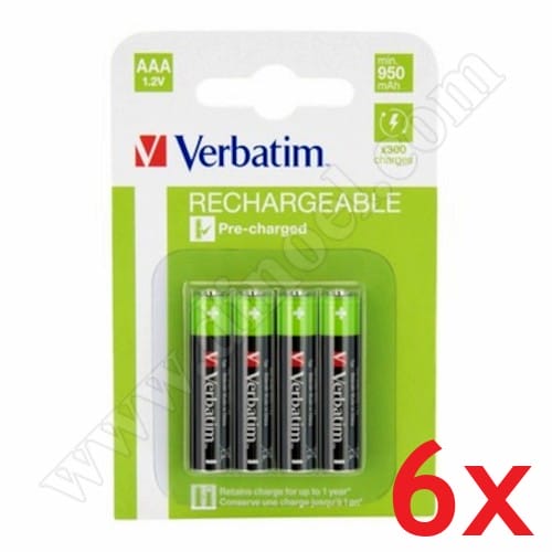 Батерии акумулаторни Verbatim, 1.2V, HR3, AAA, Micro, 950mAh, 4бр.x6