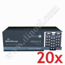 Батерии MediaRange, 1.5V, AG10, LR54, Alkaline Power, 200бр. (10бр.x20)