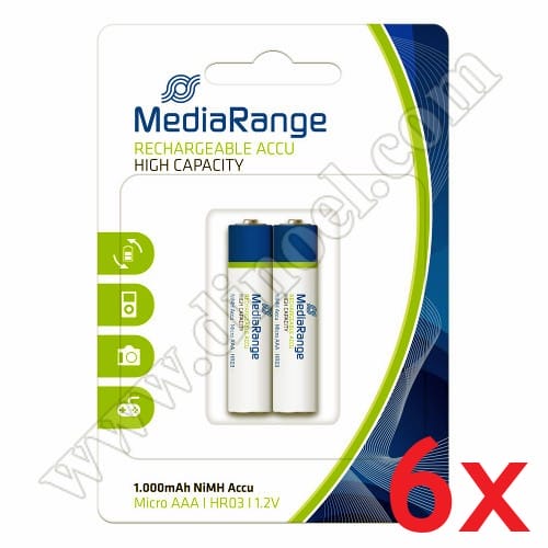 Батерии акумулаторни MediaRange, 1.2V, HR3, AAA, Accu, 1000mAh, 2бр.x6