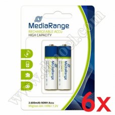 Батерии акумулаторни MediaRange, 1.2V, HR6, AA, Accu, 2600mAh, 2бр.x6