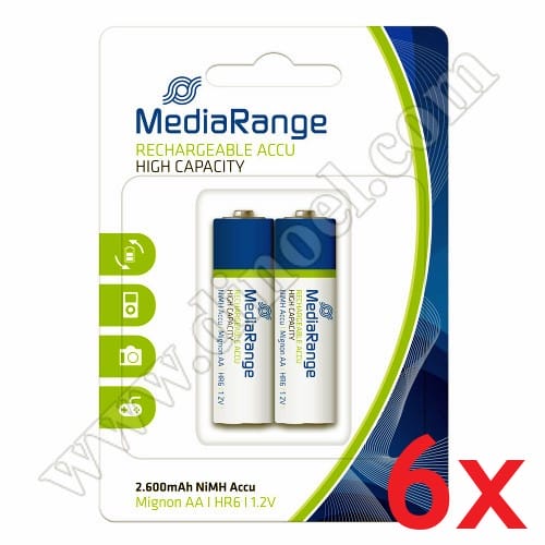Батерии акумулаторни MediaRange, 1.2V, HR6, AA, Accu, 2600mAh, 2бр.x6