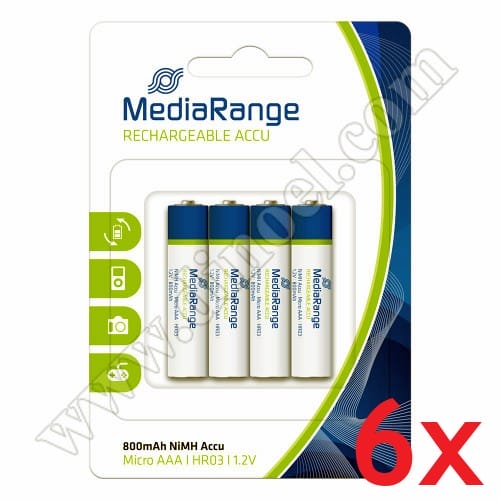 Батерии акумулаторни MediaRange, 1.2V, HR3, AAA, Accu, 800mAh, 4бр.x6