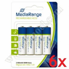 Батерии акумулаторни MediaRange, 1.2V, HR6, AA, Accu, 2100mAh, 4бр.x6