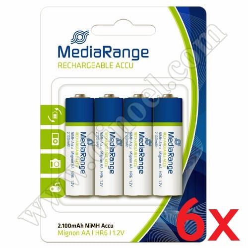 Батерии акумулаторни MediaRange, 1.2V, HR6, AA, Accu, 2100mAh, 4бр.x6