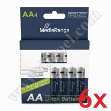 Батерии акумулаторни MediaRange, 1.5V, HR6, АА, Li-ion, USB-C, 1400mAh, 4бр.x6