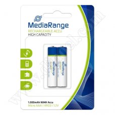 Батерии акумулаторни MediaRange, 1.2V, HR3, AAA, Accu, 1000mAh, 2бр.