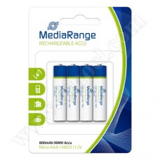 Батерии акумулаторни MediaRange, 1.2V, HR3, AAA, Accu, 800mAh, 4бр.