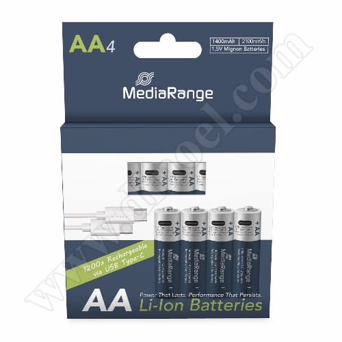 Батерии акумулаторни MediaRange, 1.5V, HR6, АА, Li-ion, USB-C, 1400mAh, 4бр.