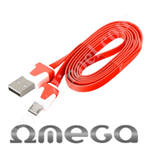 Кабел Omega, USB A(M) - USB micro-B(M), v.2.0, 1.0m, Flat, Red