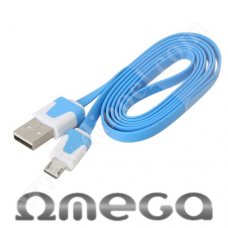 Кабел Omega, USB A(M) - USB micro-B(M), v.2.0, 1.0m, Flat, Blue