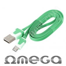 Кабел Omega, USB A(M) - USB micro-B(M), v.2.0, 1.0m, Flat, Green