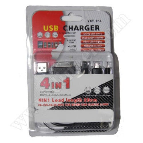 Комплект кабели DMC, USB v.2.0, 4in1, YXT-014, miniUSB, microUSB, 3GS, 4GS, iPad, 2.5mm