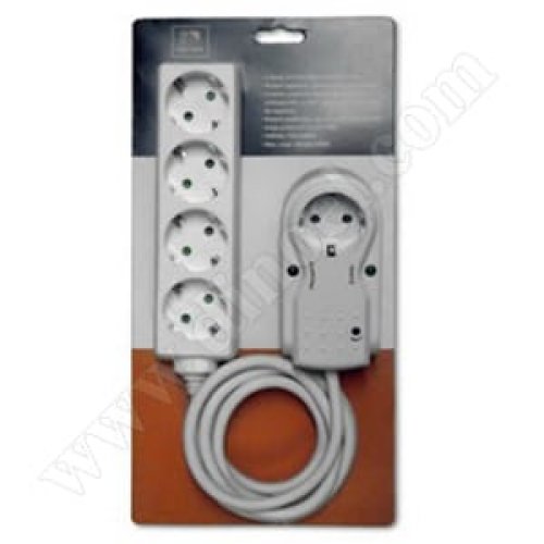 Разклонител DMC, 220V, с 5 гнезда, шуко, със защита, 1.5m, White