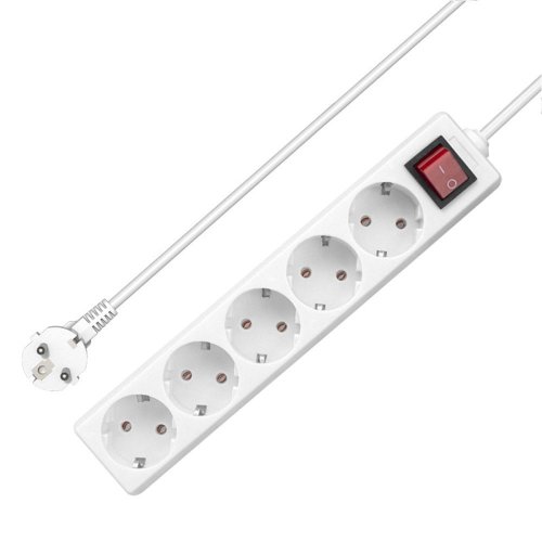 Разклонител Power Strip, 5 гнезда, шуко 220V, 16A, 1.0m, White