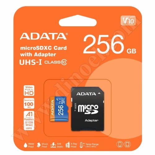 Adata, Premier, microSD, 256GB, Class 10, V10, A1, карта памет, +SD адаптер