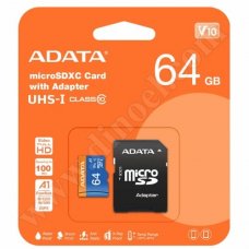 Adata, Premier, microSD,  64GB, Class 10, V10, A1, карта памет, +SD адаптер