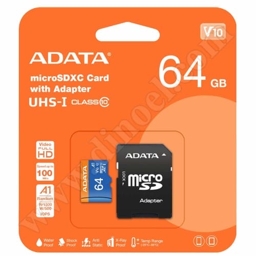 Adata, Premier, microSD,  64GB, Class 10, V10, A1, карта памет, +SD адаптер
