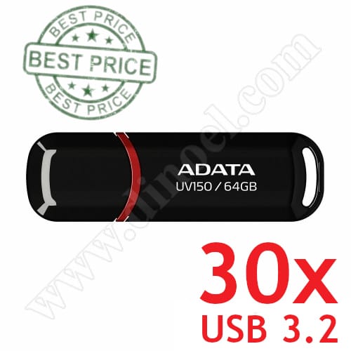 Adata, UV150,  64GB, USB 3.2, Flash Drive, Black + Red, 30бр.