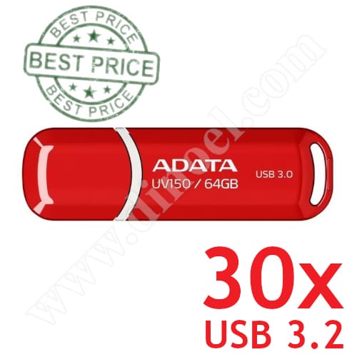 Adata, UV150,  64GB, USB 3.2, Flash Drive, Red + White, 30бр.