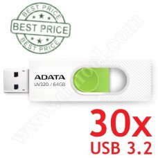 Adata, UV320, 64GB, USB 3.2, Flash Drive, White + Green, 30бр. Adata, UV320, 64GB, USB 3.2, Flash Drive, White + Green, 30бр.
