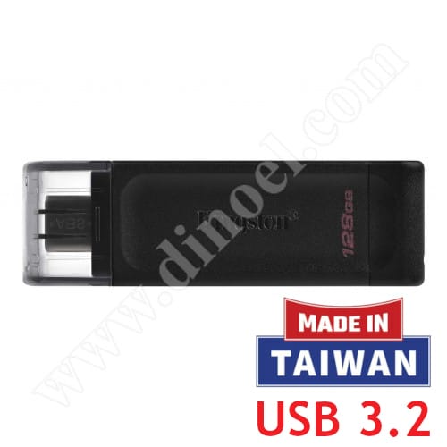 Kingston, DataTraveler, DT 70, 128GB, USB Type-C 3.2, Flash Drive, Black