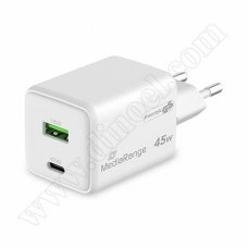 Адаптер захранване MediaRange 45W GaN, 1x USB-C и 1x USB-A, MRMA113