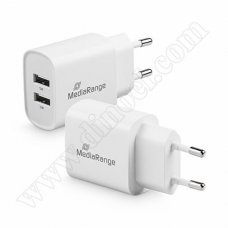 Адаптер захранване MediaRange 12W, 2x USB-A, бял, MRMA114