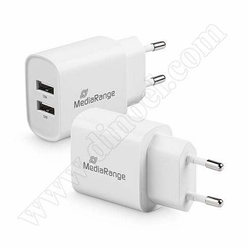 Адаптер захранване MediaRange 12W, 2x USB-A, бял, MRMA114