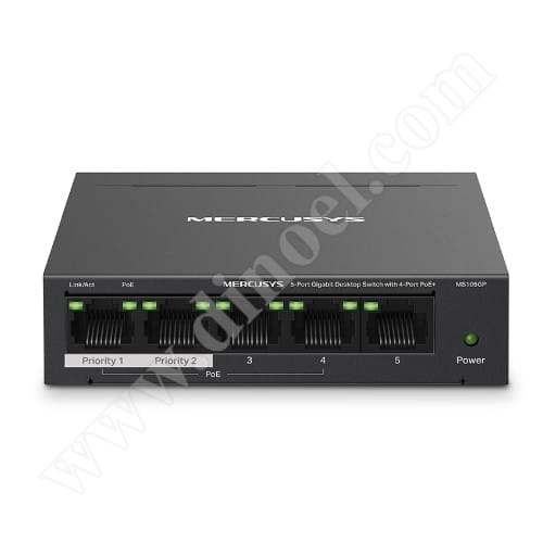 Mercusys, MS105GP, 10/100/1000MB, 4-Port PoE+, мрежов суич, разклонител 
