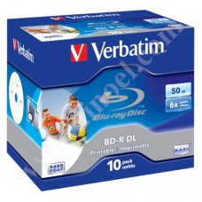 BD-R Verbatim, Inkjet Printable, Hard Coat, DL, 50GB, 6X, Jewel case 10бр.