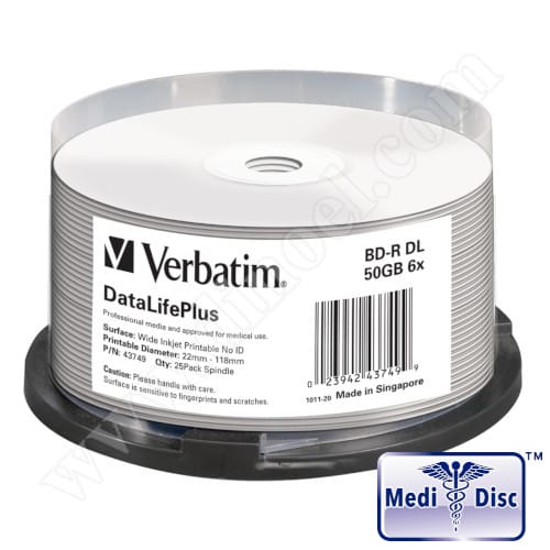 BD-R Verbatim, Professional, DataLifePlus, Inkjet Printable, DL, 50GB, 6X, Cake box 25бр.