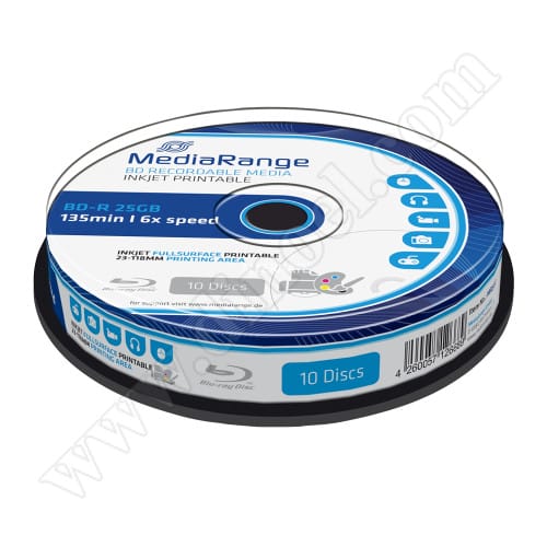 BD-R MediaRange, Inkjet Printable, 25GB, 6X, Cake box 10бр.