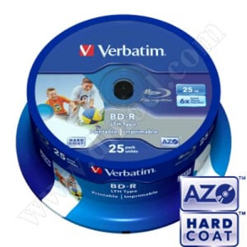 BD-R Verbatim, Inkjet Printable, Hard Coat, LTH, 25GB, 6X, Cake box 25бр.