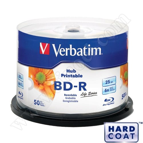 BD-R Verbatim, Inkjet Printable, Hard Coat, Life Series, 25GB, 6X, Cake box 50бр.