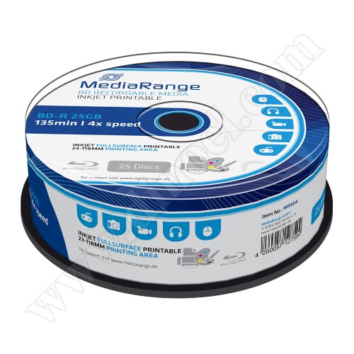 BD-R MediaRange, Inkjet Printable, 25GB, 6X, Cake box 25бр. 