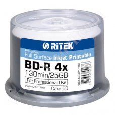 BD-R RiTEK, Professional, Inkjet Printable, 25GB, 4X, Cake box 50бр.