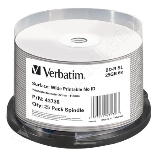BD-R Verbatim, Professional, Inkjet Wide Printable, 25GB, 6X, Cake box 25бр.