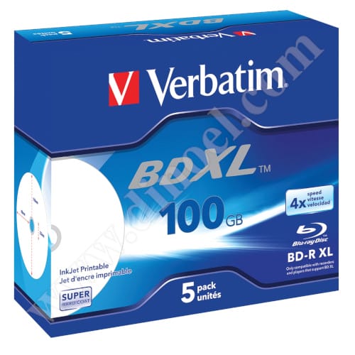 BD-R Verbatim, Inkjet Printable, XL, 100GB, 4X, Jewel case, 5бр.