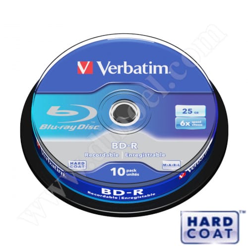 BD-R Verbatim, Hard Coat, 25GB, 6X, Cake box 10бр. 