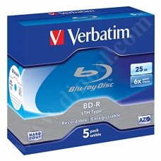 BD-R Verbatim, Hard Coat, AZO, 25GB, 6X, Jewel case, опаковка 5бр.