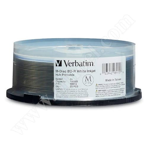 M-Disc, BD-R, Verbatim, Lifetime Archival, Inkjet Printable, XL, 100GB, 4X, Cake box 25бр.
