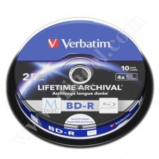 M-Disc, BD-R, Verbatim, Lifetime Archival, Inkjet Printable, 25GB, 4X, Cake box 10бр.