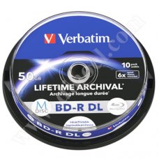 M-Disc, BD-R, Verbatim, Lifetime Archival, Inkjet Printable, DL, 50GB, 4X, Cake box 10бр.