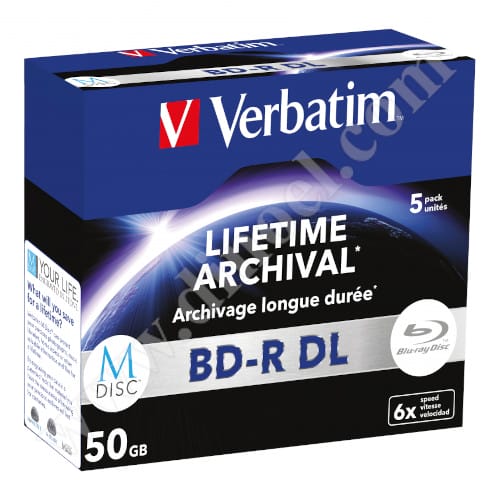 M-Disc, BD-R, Verbatim, Lifetime Archival, DL, 50GB, 4X, Jewel case, 5бр.