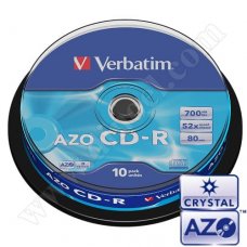 CD-R Verbatim, AZO, Crystal, 700MB, 52X, Cake box  10бр. 